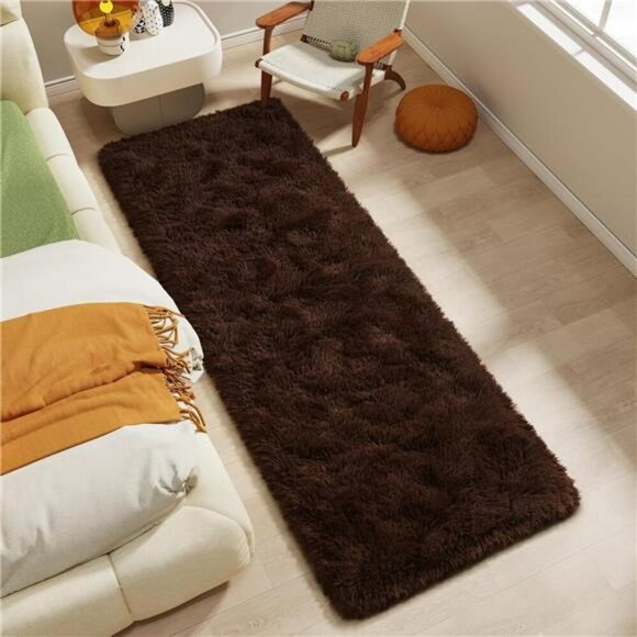 Brown Fluffy Area Rug 2x6 Ultra Soft Shag Carpet for Bedroom Living Room Kids - Picture 2 of 8